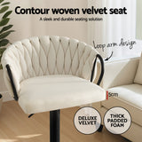Artiss 1x Bar Stool Single Kitchen Dining Chair Counter Stool Woven Velvet Ivory - 45-Degree Angle