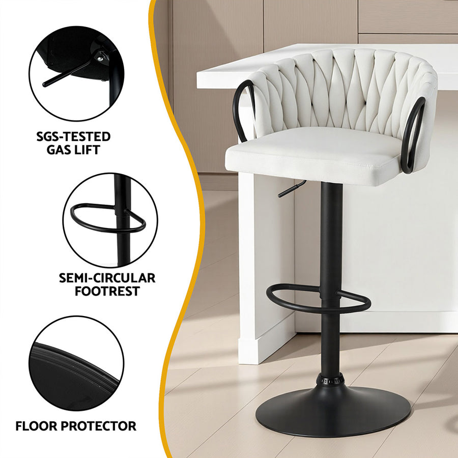 Artiss 1x Bar Stool Single Kitchen Dining Chair Counter Stool Woven Velvet Ivory