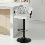 Artiss 1x Bar Stool Single Kitchen Dining Chair Counter Stool Woven Velvet Ivory - Close-Up Angle