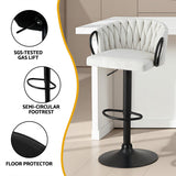 Artiss Bar Stool x2 Kitchen Dining Chair Counter Gaslift Woven Velvet Ivory