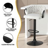 Artiss Bar Stool x4 Kitchen Dining Chair Counter Gaslift Woven Velvet Ivory - Rear View