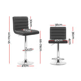 Artiss 2x Bar Stools Padded Leather Gas Lift Grey - Front View