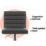 Artiss 2x Bar Stools Padded Leather Gas Lift Grey - Top-Down View