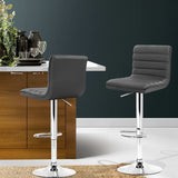 Artiss 2x Bar Stools Padded Leather Gas Lift Grey - Close-Up Angle