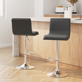 Artiss 2x Bar Stools Padded Leather Gas Lift Grey - Low Angle