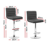 Artiss Set of 4 PU Leather Lined Pattern Bar Stools- Grey and Chrome - Front View