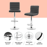 Artiss Set of 4 PU Leather Lined Pattern Bar Stools- Grey and Chrome - 45-Degree Angle
