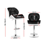 Artiss 2x Bar Stools Gas Lift Padded Leather Black & White - Front View