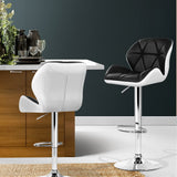 Artiss 2x Bar Stools Gas Lift Padded Leather Black & White - Close-Up Angle