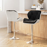 Artiss 2x Bar Stools Gas Lift Padded Leather Black & White - Low Angle