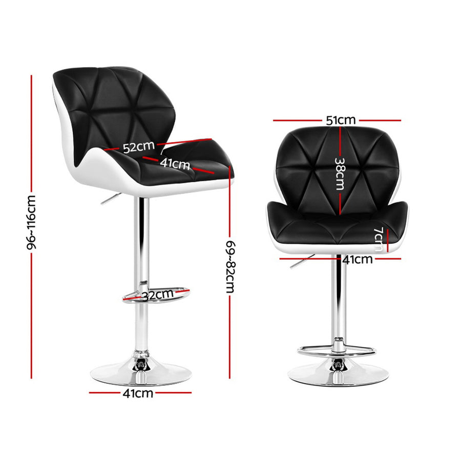 Artiss gas lift swivel bar stools, black and white PU leather, set of 4, rhombus-motif backrest