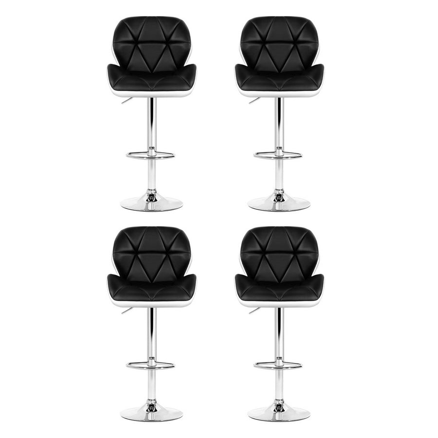 Artiss gas lift swivel bar stools, black and white PU leather, set of 4, semi-circular footrest