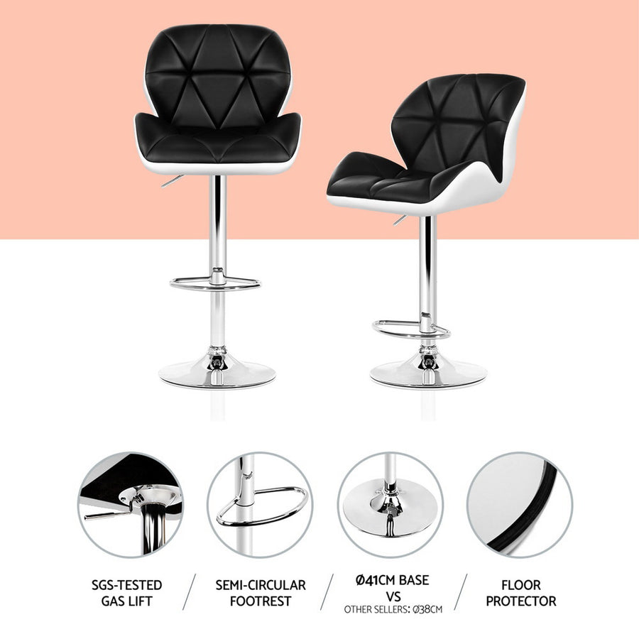 Artiss gas lift swivel bar stools, black and white PU leather, set of 4, chrome base