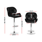 Artiss 2x Bar Stools Gas Lift Padded Leather Black - Front View