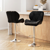 Artiss 2x Bar Stools Gas Lift Padded Leather Black - Low Angle