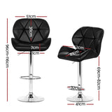 Artiss 4x Bar Stools Gas Lift Padded Leather Black - Front View