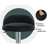 Artiss 2x Bar Stools PU Leather Gas Lift Black - Side View