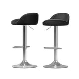 Artiss 2x Bar Stools PU Leather Gas Lift Black - Close-Up Angle
