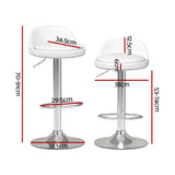 Artiss 2x Bar Stools PU Leather Gas Lift White - Front View