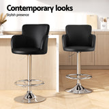 Artiss 1x Leather Bar Stools Swivel Adjustable Gas Lift PU Counter Chairs Black - Close-Up Angle