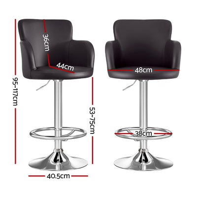 Artiss 1x Leather Bar Stools Swivel Adjustable Gas Lift PU Counter Chairs Brown