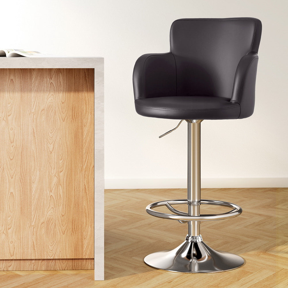 Artiss 1x Leather Bar Stools Swivel Adjustable Gas Lift PU Counter Chairs Brown