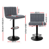 Artiss 2x Bar Stools Vintage Leather Gas Lift Grey - Front View