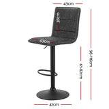 Artiss 2x Bar Stools Gas Lift Vintage Leather Grey - Front View