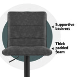 Artiss 4x Bar Stools Gas Lift Vintage Leather Grey - 45-Degree Angle