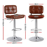 Artiss 2x Bar Stools Kitchen Swivel Gas Lift Counter Chair Tuft PU Leather Brown - Front View