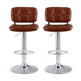 Artiss 2x Bar Stools Kitchen Swivel Gas Lift Counter Chair Tuft PU Leather Brown - Side View