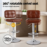 Artiss 2x Bar Stools Kitchen Swivel Gas Lift Counter Chair Tuft PU Leather Brown - Top-Down View