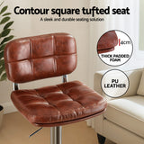 Artiss 2x Bar Stools Kitchen Swivel Gas Lift Counter Chair Tuft PU Leather Brown - 45-Degree Angle