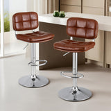 Artiss 2x Bar Stools Kitchen Swivel Gas Lift Counter Chair Tuft PU Leather Brown - Close-Up Angle