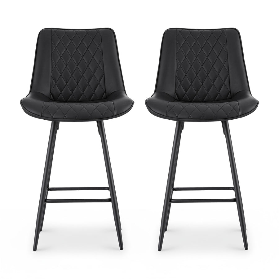 Artiss 2x Bar Stools Kitchen Dining Chair Counter Stool Diamond PU Leather Black