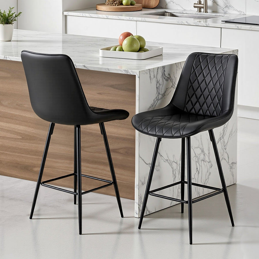 Artiss 2x Bar Stools Kitchen Dining Chair Counter Stool Diamond PU Leather Black