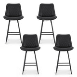 Artiss 4x Bar Stools Kitchen Dining Chair Counter Stool Diamond PU Leather Black - Side View