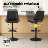 Artiss 2x Bar Stools Kitchen Swivel Gas Lift Counter Chair Diamond Leather Black - Top-Down View