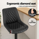 Artiss 2x Bar Stools Kitchen Swivel Gas Lift Counter Chair Diamond Leather Black - 45-Degree Angle