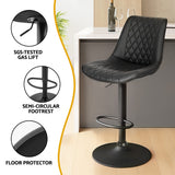 Artiss 2x Bar Stools Kitchen Swivel Gas Lift Counter Chair Diamond Leather Black - Rear View