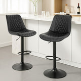 Artiss 2x Bar Stools Kitchen Swivel Gas Lift Counter Chair Diamond Leather Black - Close-Up Angle