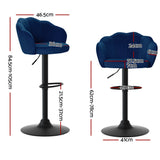 Artiss 2x Bar Stools Gas Lift Velvet Blue - Front View