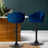 Artiss 2x Bar Stools Gas Lift Velvet Blue - Low Angle