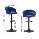 Artiss 4x Bar Stools Gas Lift Velvet Blue - Front View