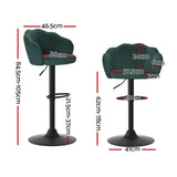Artiss 4x Bar Stools Gas Lift Velvet Green - Front View