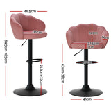 Artiss 2x Bar Stools Gas Lift Velvet Pink - Front View