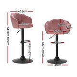 Artiss 4x Bar Stools Gas Lift Velvet Pink - Front View