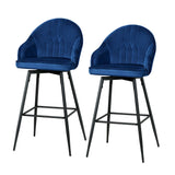 Artiss 2x Bar Stools Velvet Swivel Metal Legs Blue - Close-Up Angle