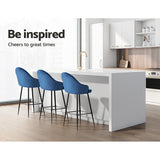 Artiss 2x Bar Stools Velvet Swivel Metal Legs Blue - Top-Down View