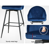 Artiss 2x Bar Stools Velvet Swivel Metal Legs Blue - 45-Degree Angle